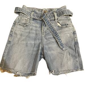 HOLLISTER Ultra hi-rise Mom Shorts Cut Off Belted 1R 25 Denim Blue Jeans